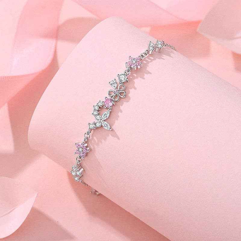 Cherry Blossom Butterfly Bracelet in 925 Sterling Silver