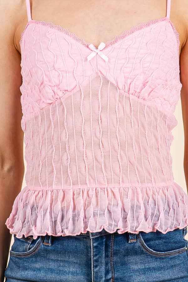 JC54651 - RUFFLE BOTTOM SATIN BOW CAMI