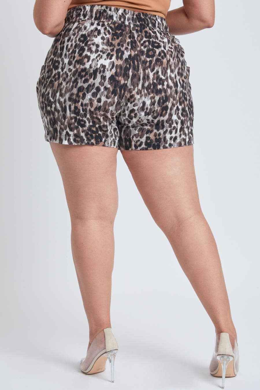 Plus Linen Shorts With Shirred Patch Pockets-ES2651LN