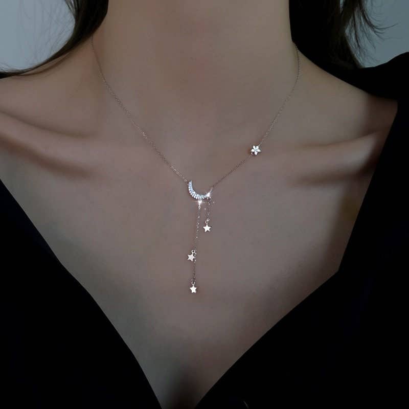 Moon Star Necklace in Sterling Silver