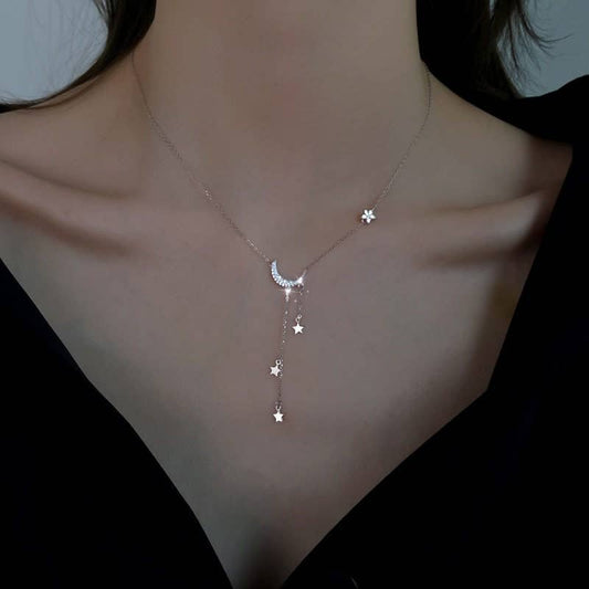 Moon Star Necklace in Sterling Silver