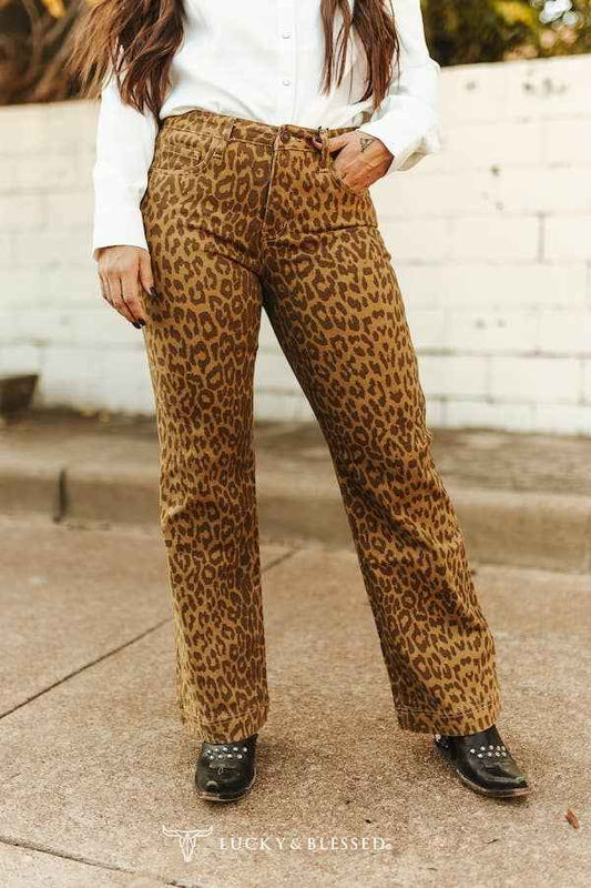 Brown Leopard High Rise Trouser Jeans 31.5in Inseam