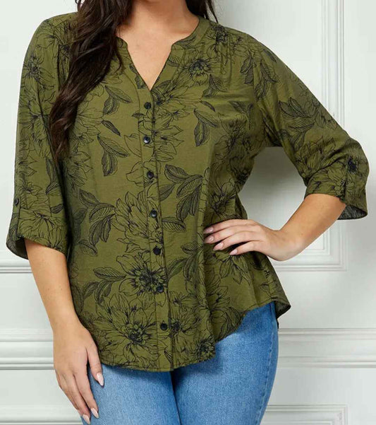Plus Size Mandarin Blouse