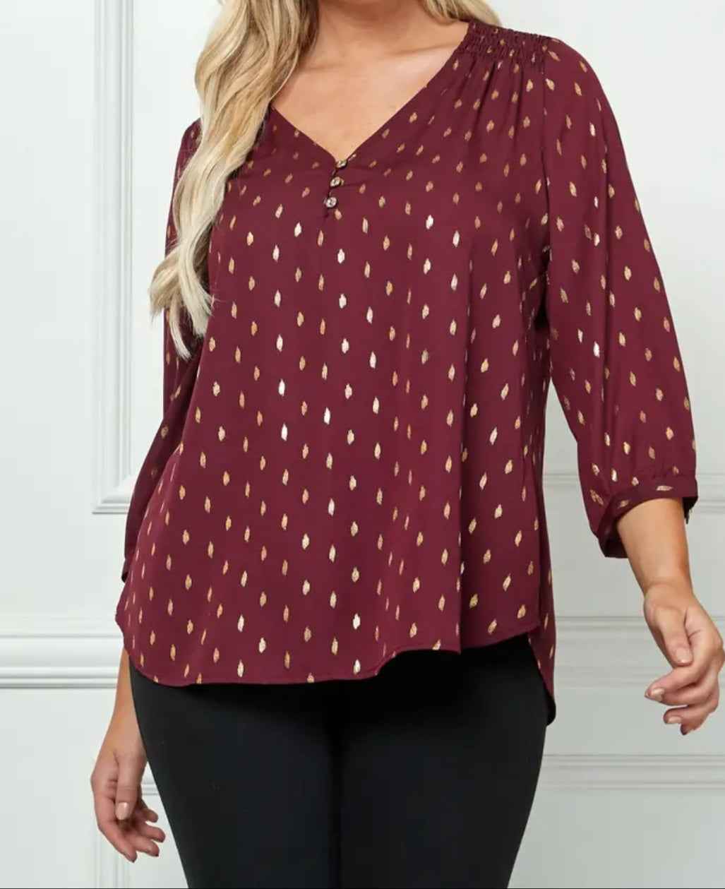 Plus Size Foil Burgandy Blouse