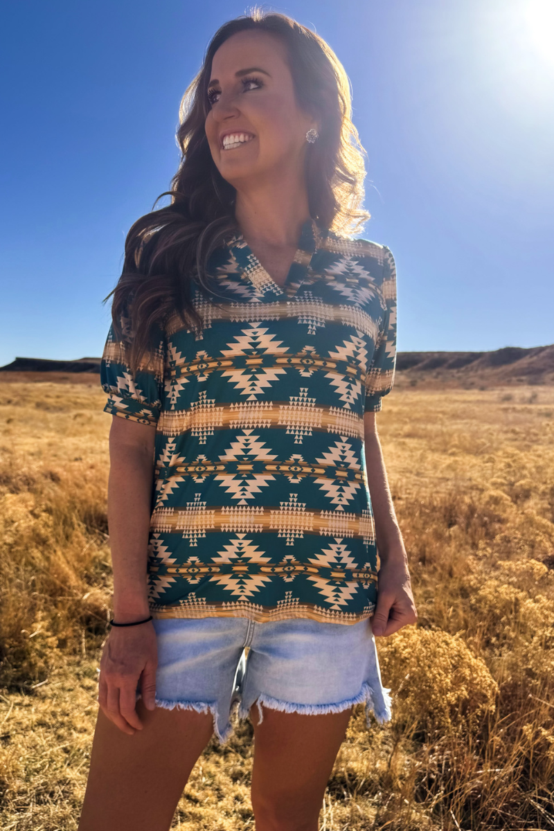 Sterling Kreek Turquoise Twist Aztec Top