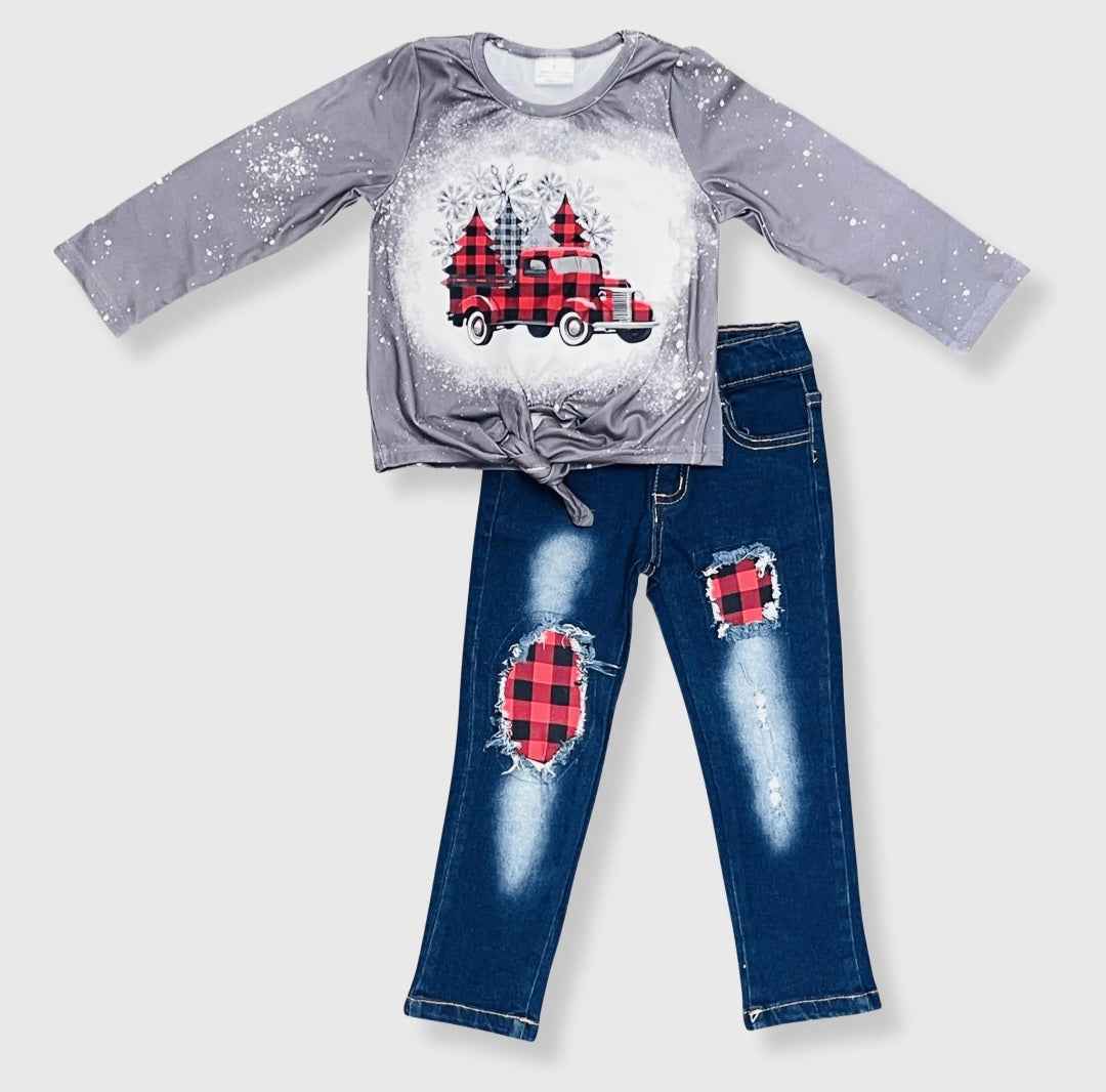 Christmas Buffalo Plaid Truck 2  Piece Set