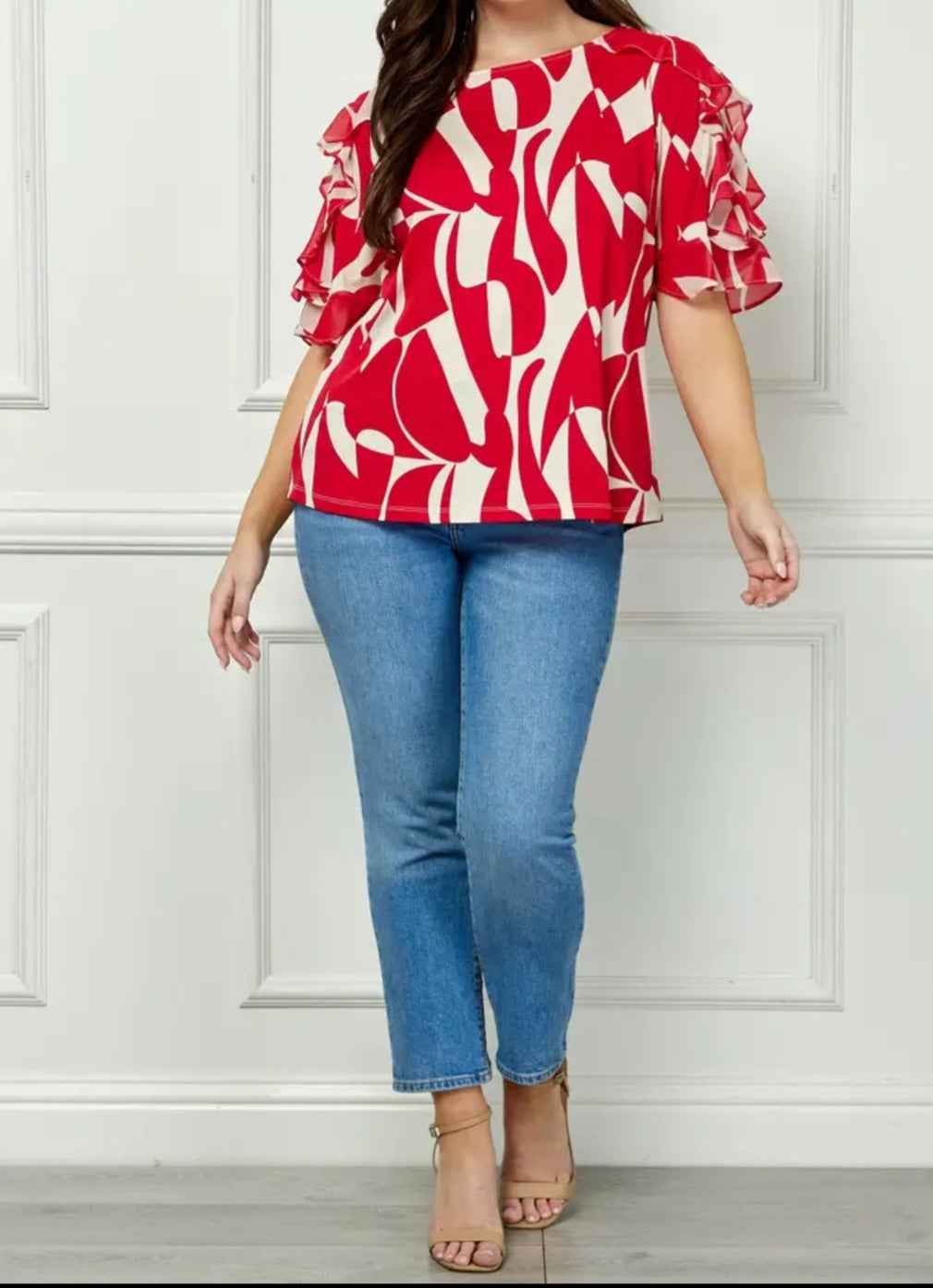 Plus size Abstract Boatneck Blouse