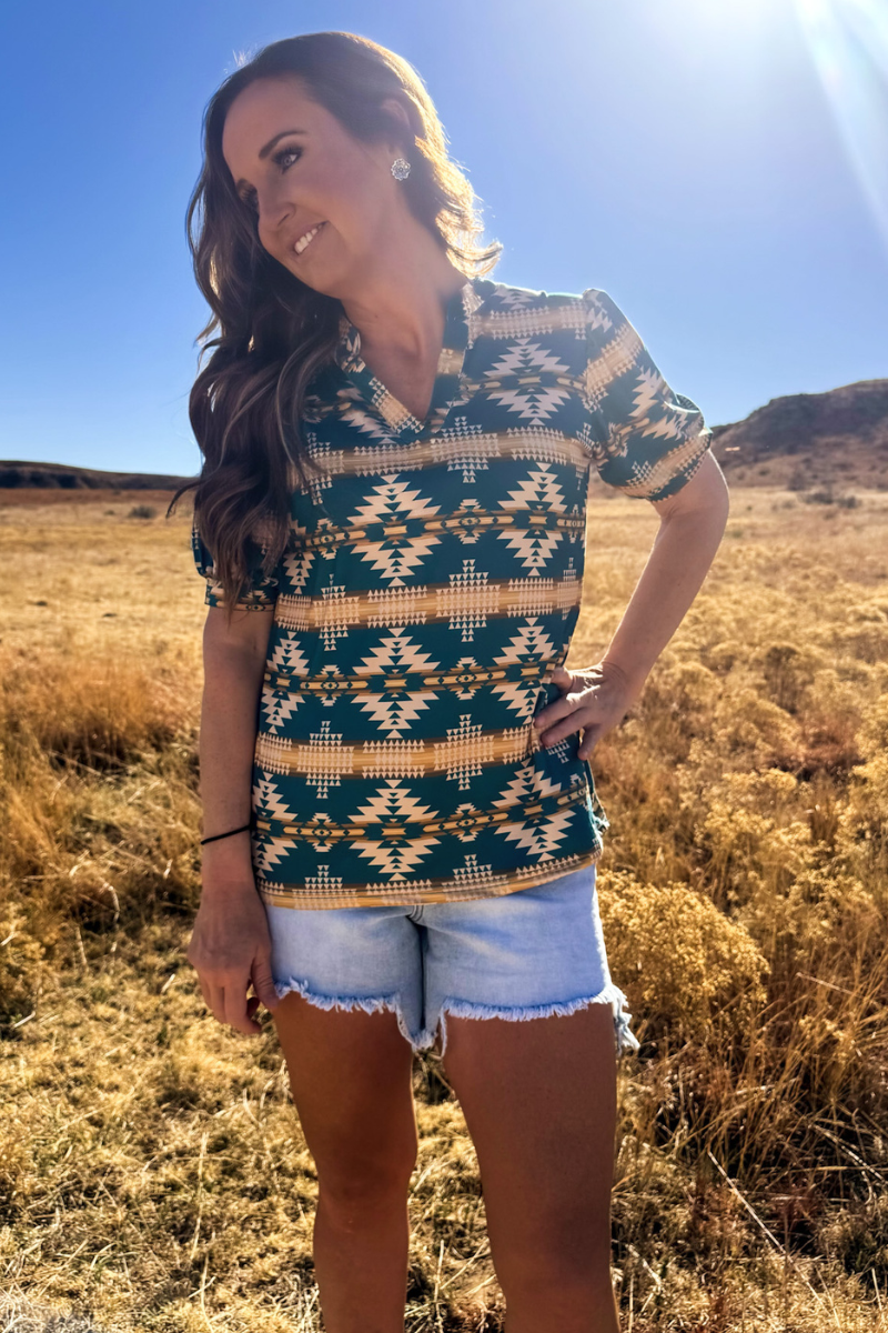 Sterling Kreek Turquoise Twist Aztec Top