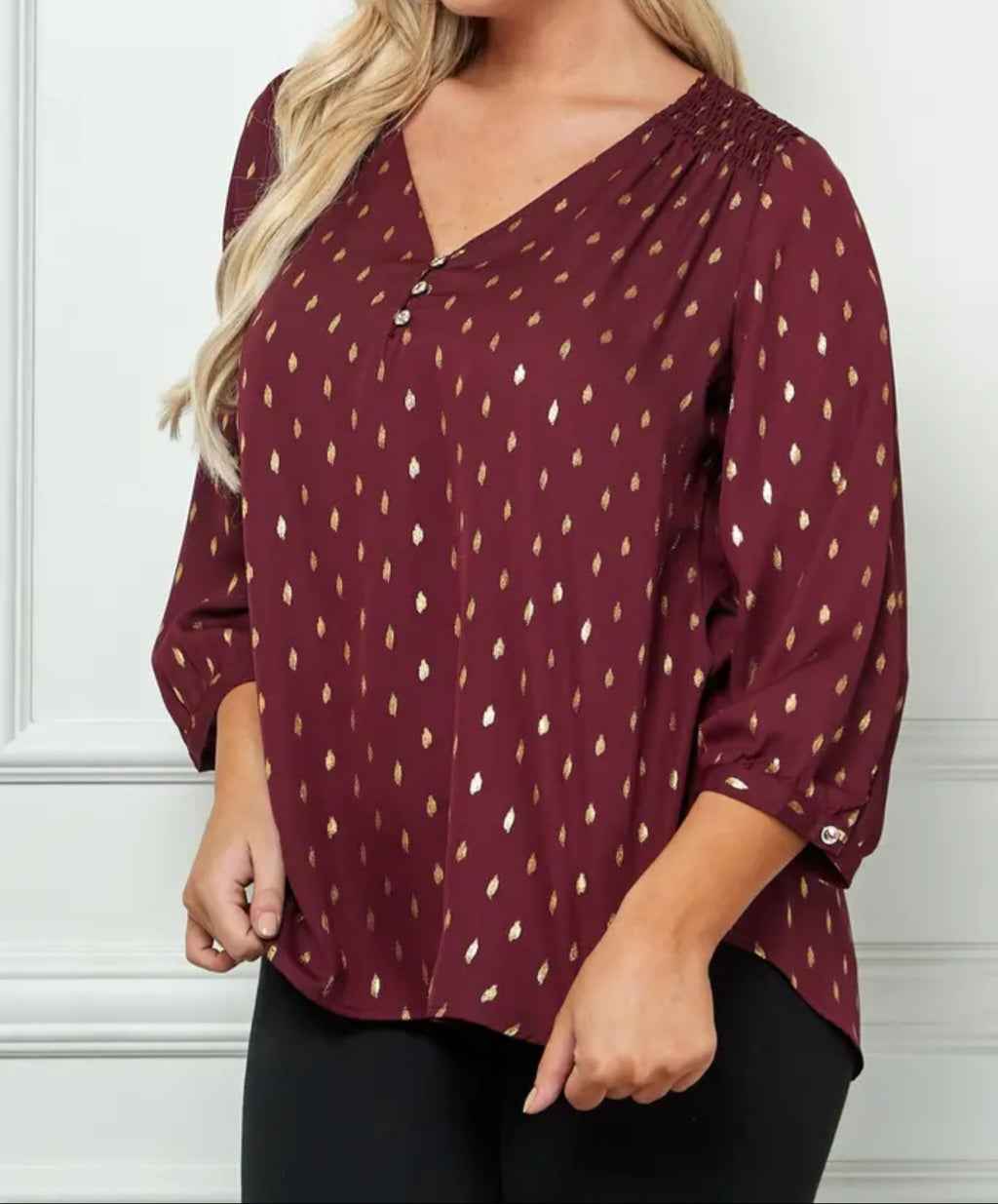 Plus Size Foil Burgandy Blouse