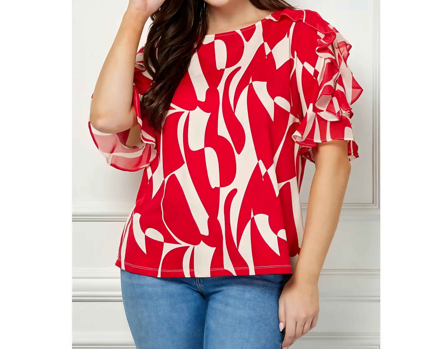 Plus size Abstract Boatneck Blouse